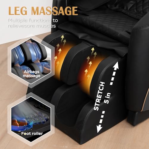 KEIKI Zero Gravity Massage Chair Recliner with 10 Massage Rollers, Full Body Air Pressure Therapy, Heated Lumbar & Leg, Foot & Calf Massage, Bluetooth Audio, Adjustable Intensity, PU Leather, Black KEIKI
