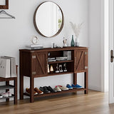 Giantex Buffet Sideboard, Farmhouse Wood Cupboard w/ 2 Storage Cabinets & 2-Tier Open Shelf, Spacious Countertop, Adjustable Shelves, Anti-Tipping, for Kitchen Living Room (Brown) Giantex