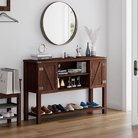 Giantex Buffet Sideboard, Farmhouse Wood Cupboard w/ 2 Storage Cabinets & 2-Tier Open Shelf, Spacious Countertop, Adjustable Shelves, Anti-Tipping, for Kitchen Living Room (Brown) Giantex
