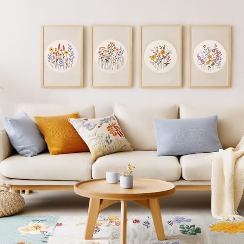 CYANFOUR 5 Pack Beginner Embroidery Kit for Adults, Easy to Learn Floral Embroidery Patterns from Video & Instruction, Needlepoint Kits for Adults Include Embroidery Hoop, Colorful Threads, Tools