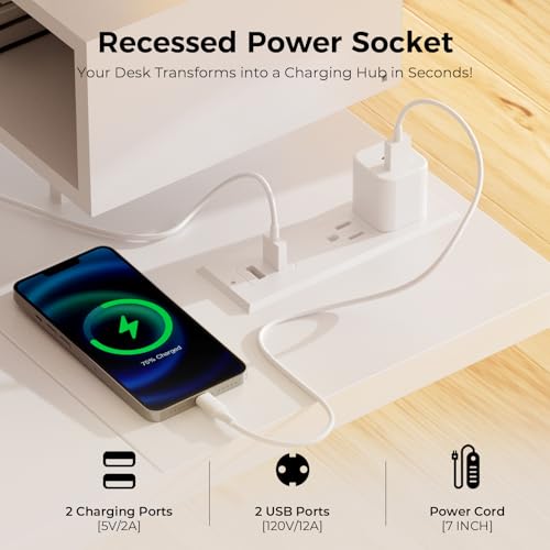 GTPLAYER Electric Standing Desk with Drawers, 48 x 24 Inch Height Adjustable Gaming Desk with Monitor Stand, Power Outlets & LED Lights, Home Office Sit Stand Up Desk with Memory Preset (White) GTPLAYER