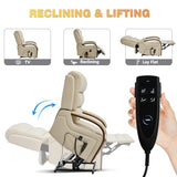 Trustyue Dual Motor Power Lift Recliner Chair, Lay Flat Recliner, Lift Chair with Massage and Heat, Standing Assistance, Infinite Position Reclining, Living Room Chair (Faux Leather Beige)