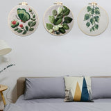 FONNUY Green Plants Embroidery Kit, Cross Stitch Kits for Beginners, Handmade Crafts with Printed Patterns for Beginner Adults, Easy to Follow Color Thread Needlework, 8'' Hoop (Drooping Leaves)