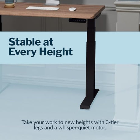 Vari ComfortEdge 40x26 Inch Adjustable Standing Desk – Small Electric Sit Stand VariDesk for Apartment, Bedroom, or Home Office + Beveled Edge, Tool-Free Assembly (Walnut Top/Black Legs) Vari