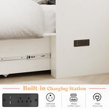 AMERLIFE Twin Murphy Bed Cabinet with Charging Station and Storage Drawer, Farmhouse Foldable Platform Bed for Home Office, Apartment, Small Spaces, Distressed White AMERLIFE