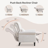 choairy Pushback Recliner Chair, Accent Push Back Chair with Adjustable Footrest, Upholstered Linen Fabric Reclining Sofa with Side Pocket, Comfy Modern Armchair for Living Room, Beige