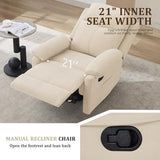 Korser Recliner Chair, Manual Recliner for Adults with Side Pocket, Small Recliners for Small Spaces, Adjustable Comfy Overstuffed Corduroy Reclining Chairs for Living Room, Reading, Bedroom, Beige