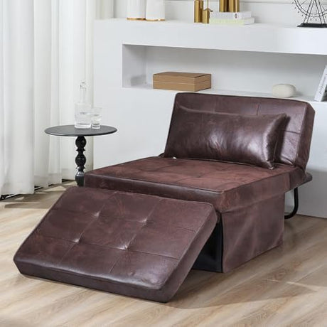 BIGSYY Sofa Bed, Set of 4 in 1 Multi-Function Folding Ottoman Breathable Linen Couch Bed with Adjustable Backrest Modern Convertible Chair for Living Room Apartment Office, PU Imitation, Brown BIGSYY