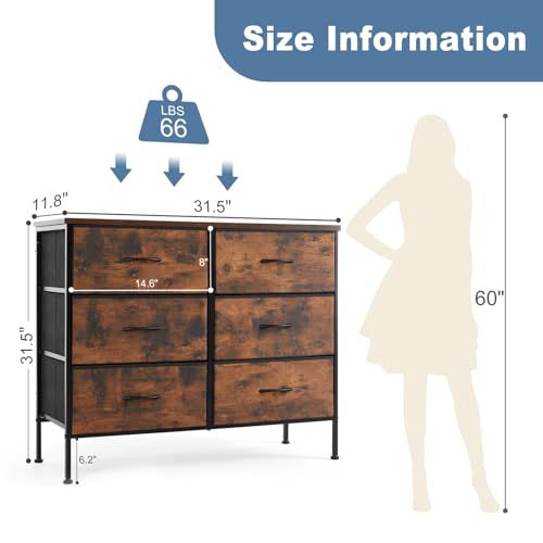 DUMOS TV Stand for Living Room Entertainment Center with 6 Fabric Drawers Dresser for Bedroom Storage Organizers Units, Brown DUMOS