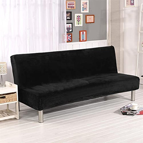 Thick Plush Futon Cover Stretch Armless Sofa Bed Slipcover Soft Couch Sofa Cover Futon Slipcover (Black) DOLZO