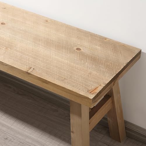Sawmill Long Wood Bench, 43" Farmhouse Entryway Bench for Living Dining Room, Rustic Entry Way Benches Seat, Solid Wood, Handcraft Finshed, Natural Wnutrees