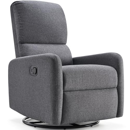 Jocisland Swivel Rocking Chair, Nursery Glider Recliner Chairs for Adults, Rocker for Living Room Bedroom, Comfy Upholstered Modern Nursing Reclining Single Sofa, Grey Linen (No Side Pockets)