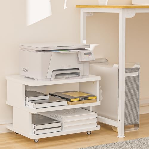 CAEKSALI Printer Stand, 3-Tiers Printer Stand with Storage, Paper Organizer Printer Stand for Desk, Heavy Duty Wood Printer Table for Home Office 15.75" L X 11.81" W X 11.81" H