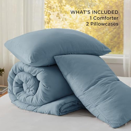 Bedsure Queen Comforter Set, Dusty Blue Soft Prewashed Bedding for All Seasons, 3 Pieces GentleSoft™ Bed Set, 1 Lightweight Comforter (90"x90") and 2 Pillowcases (20"x26") Bedsure