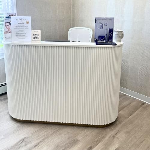 M2 Retail Modern Reception Desk with Counter, White Upgraded Front Counter Table for Beauty, Spa, Nail, Hair Salon, Lobby, 1500 * 600 * 1000mm(59 * 24 * 39'') M2 Retail