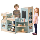 ROBUD Grocery Store Playset, Kids Play Store, Wooden Supermarket Playset with Cash Register, Chalkboard, Vending Machine, Coffee Machine, Oven, Play Food Accessories, Gift for Boys Girls 3+ ROBUD