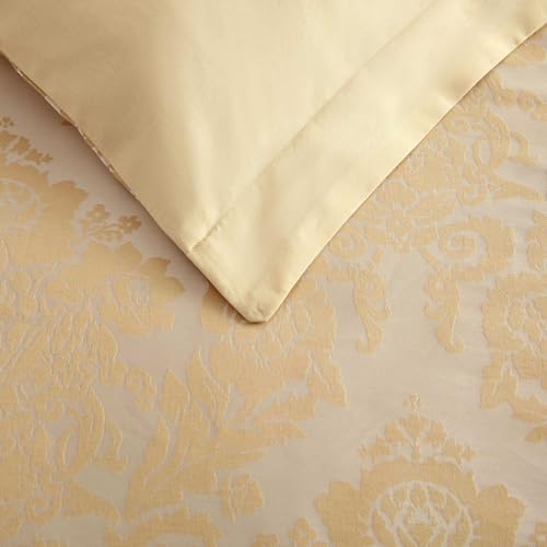 Martha Stewart - Queen Duvet Cover Set, Soft Cotton Blend Jacquard Bedding for Year Round, 3 Piece Bed Set with Matching Pillowcases (Vintage Damask Beige) Martha Stewart