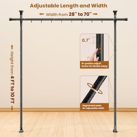 Abiglifty Room Divider Curtain Rods No Drilling, Adjustable 4-10Ft(H) Wall Divider for Room Separation, Temporary Privacy Tension Curtain Rods, Freestanding Space Room Separator, Black Abiglifty