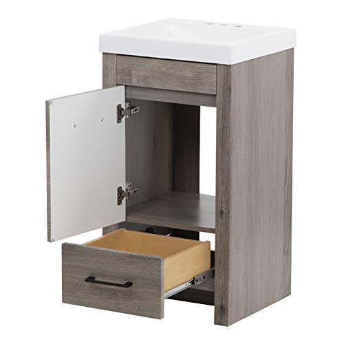 Spring Mill Cabinets Nixie 18 Inch Bathroom Vanity with White Single Sink Top, 1-Door Cabinet, 1 Drawer, 18.5" W x 16.75" D x 34.38" H, White Washed Oak Spring Mill Cabinets