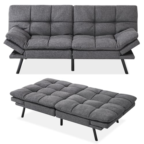 Opoiar Futon Couch,Convertible Futon Sofa Bed,Memory Foam Sleeper Sofa,Adjustable Modern Loveseat,Futon Sets, Sofa Bed for Compact Living Room,Apartment,Office,Grey