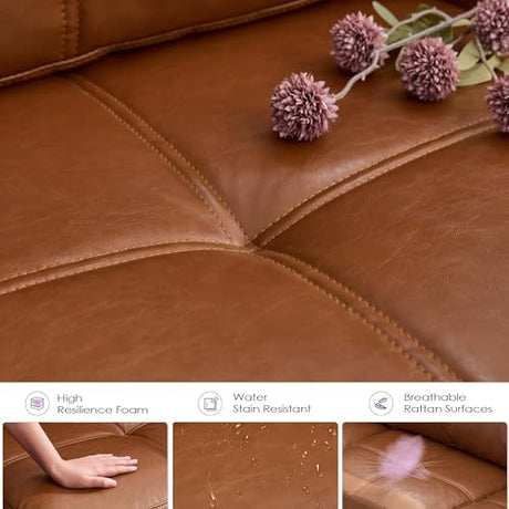 TYBOATLE 65" Faux Leather Sofa Couches for Living Room, Mid-Century Modern Tufted Comfy Loveseat w/USB Charging Ports and Wide Arms, 2 Seater Office Small Couch for Small Space Bedroom, Brown TYBOATLE