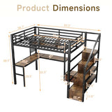 Full size Loft Bed with LED Light and Stairs, Metal Loft Bed Frame with Desk, Storage Drawers & Shelves, Hanging Rod, Gaming Lofts Beds with Charging Station for Adults Teens Kids Gamer, Black Mirightone