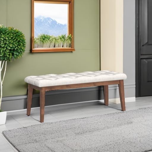 HUIMO Bedroom Bench for End of Bed, Upholstered Dining Seat for Kitchen, Button-Tufted Ottoman Bench for Entryway and Living Room, Beige HUIMO