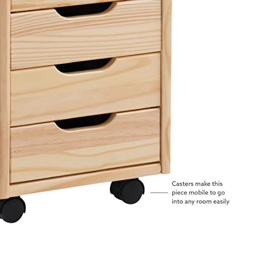 Linon Home Decor Products Corinne Six Drawer Storage, Natural Rolling Cart Linon Home Decor Products