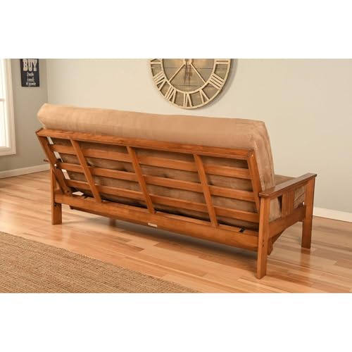 HomeStock Full Size Futon Frame with Mattress - Hardwood Sofa Bed Convertible 79" Linen Cocoa/with Storage Drawers HomeStock