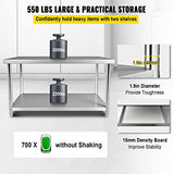 VEVOR Stainless Steel Prep Table, 72 x 30 x 34 Inch, 550lbs Load Capacity Heavy Duty Metal Worktable with Adjustable Undershelf, Commercial Workstation for Kitchen Restaurant Garage Backyard VEVOR