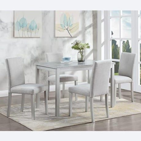 KEIKI 5-Piece Standard Height Dining Table Set with Rectangular Table and 4 Upholstered Chair, for 4 Person, Crystal Decoration Wooden Table Set, Easy Assembly, for Kitchen, Dining Room, Silver Grey KEIKI