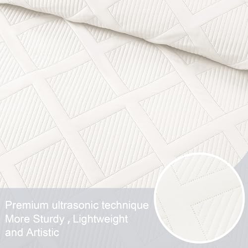 Exclusivo Mezcla Quilts Queen Size - White Quilt Set Bedspread with 2 Pillow Shams, Modern Bedding Set with Striped Pattern, Soft Lightweight Bedspreads Queen Size for All Seasons Exclusivo Mezcla