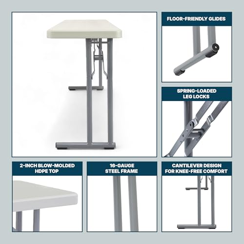 OEF Furnishings OEFBT-SEM1896 Commercial-Grade Premium Industrial Seminar Folding Table with Thick Blow-Molded Top and 16-Gauge Cantilever Steel Legs (Seminar, 18" × 96", Speckled Gray Top) OEF Furnishings