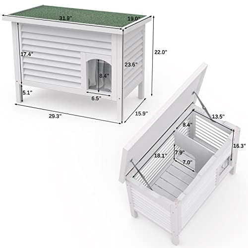 GDLF Outdoor Cat House Solid Wood Feral Cat Shelter with Waterproof Roof & Special Full Ventilation Design Keeps Multiple Cats Cool for Hot Summers 31.9" Lx18.9 Wx23.6 H GDLF