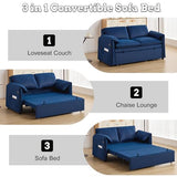 Hatppto 63" Velvet Pull Out Sofa Bed, 3-in-1 Convertible Futon Loveseat Queen Sleeper Sofa Couch Bed with Adjustable Backrest, USB Ports & Side Pockets, Modern Sofas for Living Room, Apartment, Blue Hatppto
