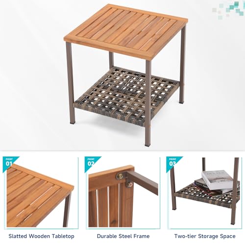 Verano Garden 3 Pieces Rocking Bistro Set, Outdoor Conversation Bistro Chairs and Table Set with Wood Armrest and Soft Cushions, Small Porch Set Balcony Set for Garden, Patio, Yard Verano Garden