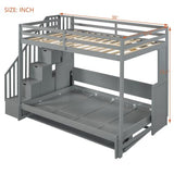 Full Murphy Bunk Bed with Desk and Hydraulic Lift, Full Over Full Size Murphy Bed with Storage Stairs, Grey Bellemave