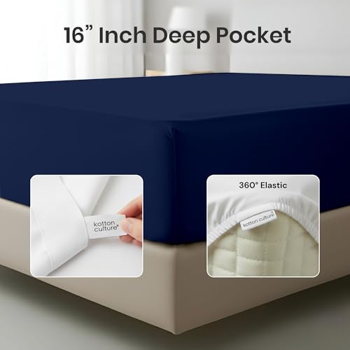 Kotton Culture 4 Pc Full Sheet Set - 1000 Thread Count 100% Egyptian Cotton Premium Hotel Luxury Bedding - Sateen Weave Soft Cooling Durable Bedsheet - 16" Deep Pocket Sheets - Navy Blue Kotton Culture