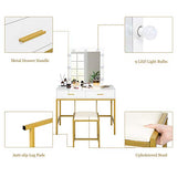 VINGLI 40" Vanity Set with Lighted Mirror and Stool,White Makeup Vanity Table Set with 9 Lights for Women,Bedroom Makeup Dressing Table with 2 Drawers and Stool,White&Gold VINGLI