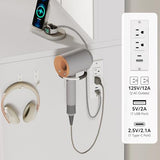 DWVO 56" Vanity Table Set with Tri-Fold Mirror & LED Lights, Makeup Vanity Desk with RGB Glass Cabinets, Storage Drawers, Shelves, Built-in Power Strip, Cushioned Stool for Dressing Room, White DWVO