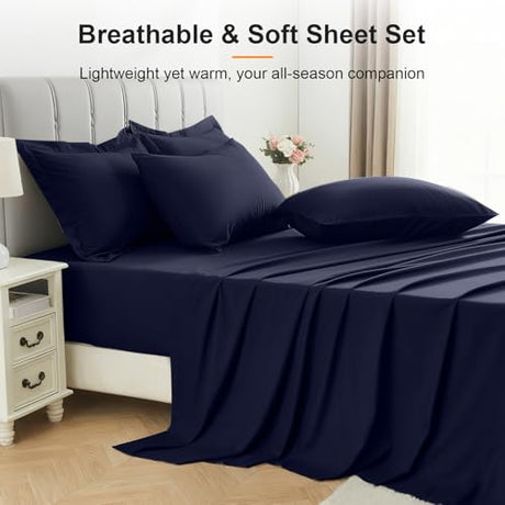 Easthome Queen Comforter Set 7 Piece - Soft Bed in a Bag Queen Size Comforter Sets, Cozy Bedding Sets with Down Alternative Comforter, Flat Sheet, Fitted Sheet, 2 Pillowcases & 2 Shams, Navy Blue Easthome