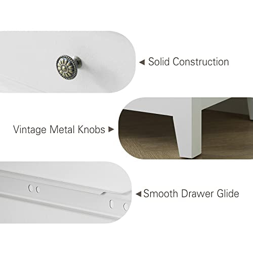 BOSHIRO White Dresser for Bedroom, 4 Chest of Drawers, Wooden Dressers Tall Nightstand with Drawer, Farmhouse Cabinet for Bedroom, Living Room,Hallway BOSHIRO