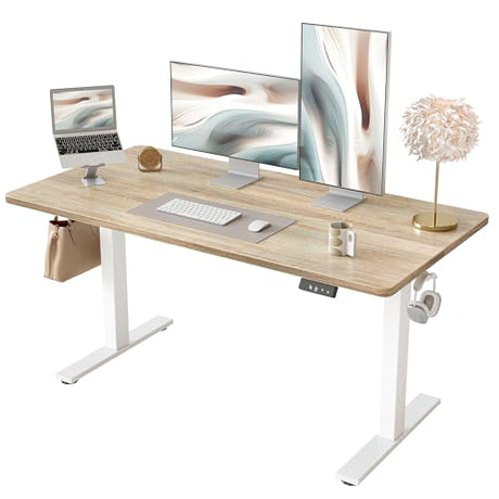 TIQLAB 55 * 28 Inches Standing Desk, Adjustable Height Stand up Desk,Sit Stand Home Office Table with Splice Board, Maple TIQLAB