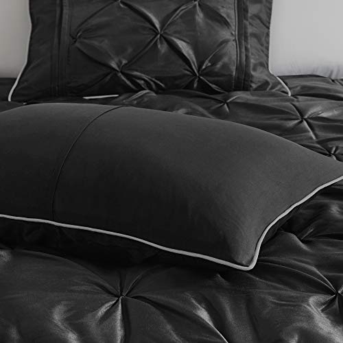 Madison Park Laurel Queen Size Bed Comforter Set Bed In A Bag - Black , Wrinkle Tufted Pleated – 7 Pieces Bedding Sets – Faux Silk Bedroom Comforters Madison Park