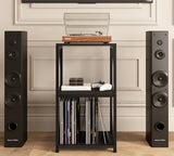 Y&M 3-Tier Record Player Stand with Vinyl Record Storage, Turntable Stand Record Shelf Display Table for Album, Turntable Holder, End Table for Bedroom, Living Room, Black Y&M