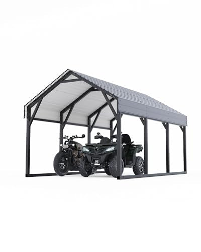 GarveeLife 12x13 ft Metal Carport Shed, Reinforced Frame and Steel Roof for All-Weather Use, Permanent Shelter for Cars, Motorcycles, ATVs, or Boats GarveeLife