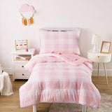 Wake In Cloud - Gingham Toddler Bedding Set for Girls Boys, Cute Plaid Buffalo Check, 4 Pieces Soft Crib Bed Set Including Comforter, Sheets and Pillowcase, Pink Wake In Cloud