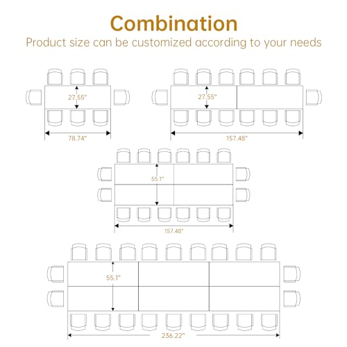 13FT Conference Table, Super Sturdy Large Rectangle Meeting Seminar Table for 10-14 Person, Long Business Tables, 2 Pcs Brown Trggivs