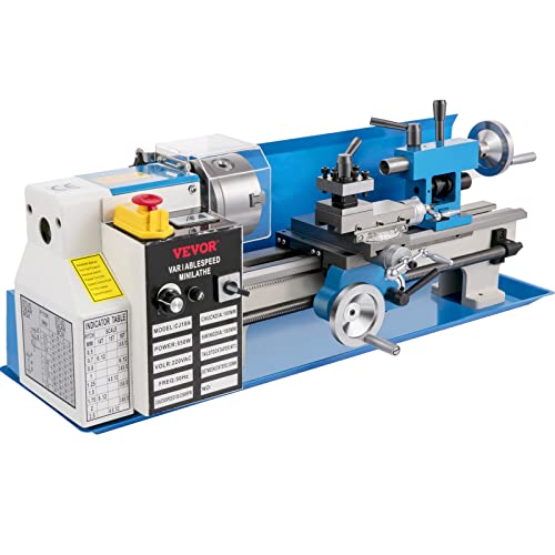 VEVOR Mini Metal Lathe, 7"x14", 550W Variable Speed 2250 RPM Metal Lathe, with 3-jaw Chuck Mini Lathe Machine Benchtop Metal Lathe Digital Display for Metal Turning - WoodArtSupply