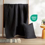 Comfort Spaces Kienna Quilt Set-Luxury Double Sided Stitching Design Summer Blanket, Lightweight, Soft, All Season Bedding Layer, Matching Sham, Black, Coverlet Twin/Twin XL(66"x90") 2 Piece Comfort Spaces